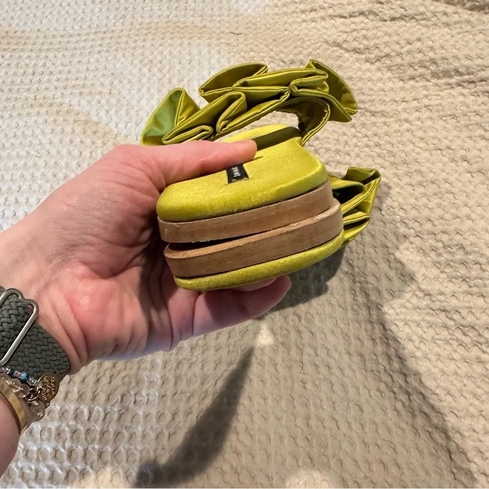 Zara Yellow Green Chartreuse Ruffle Satin Slide Sandals Sz 11 - Picture 4 of 6